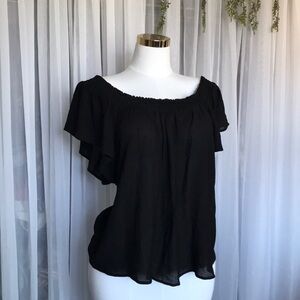 Black Smocked Neckline Flowy Top